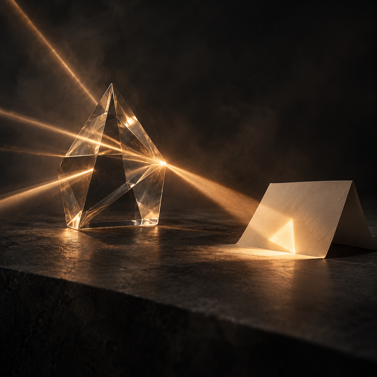 Light converging through a glass prism into one clear direction